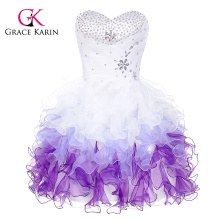 Grace Karin Strapless Sweetheart Branco e roxo Short Puffy Cocktail Dress CL4977-3